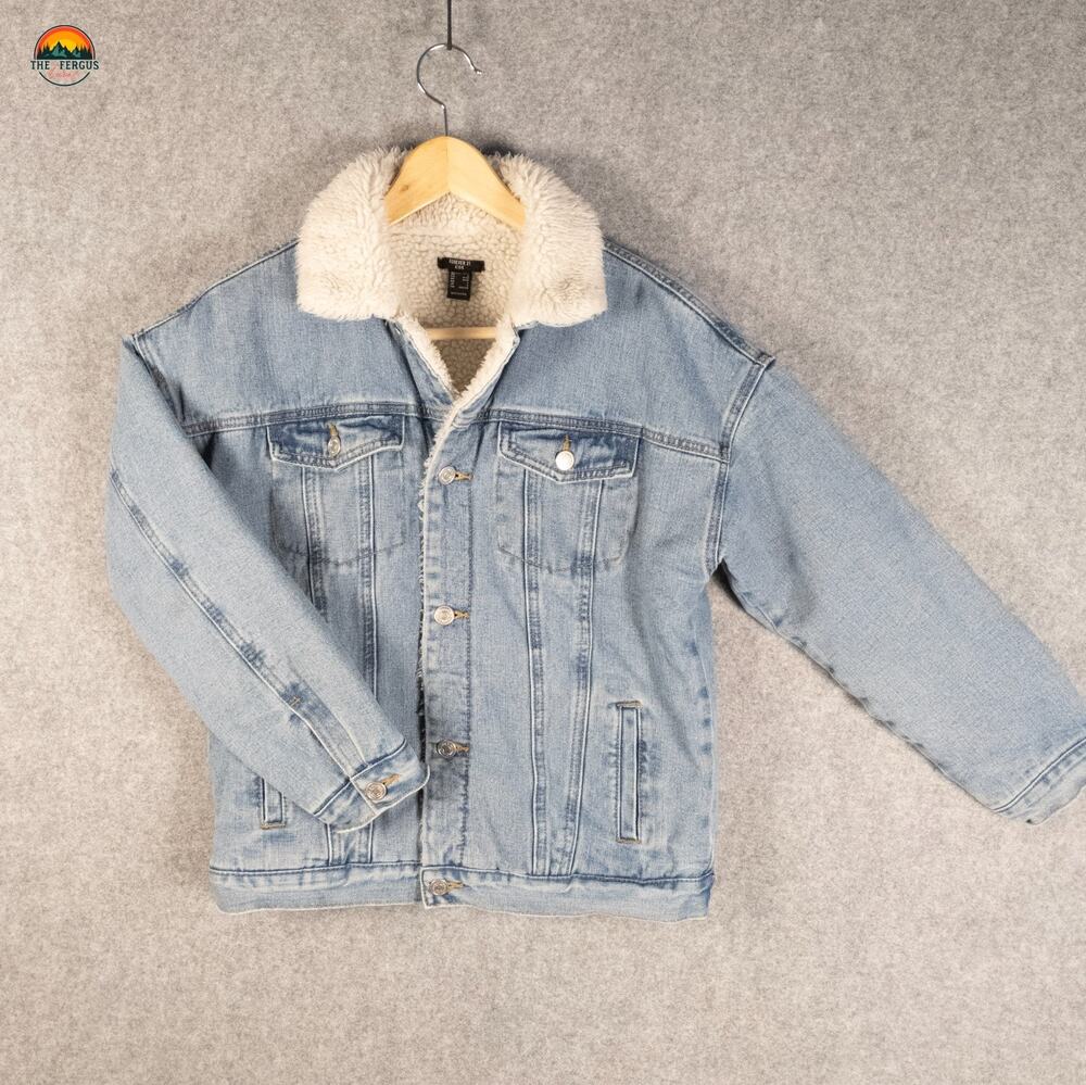 Forever 21 Demin Jacket Blue Jean Sherpa Lined Cabincore Western Girls 11/12